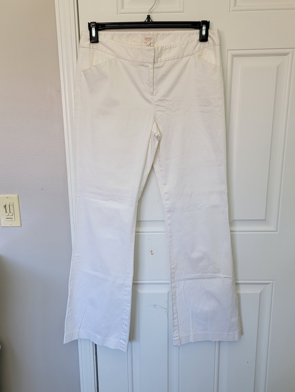 Laundry By Shelli Segal White Twill Wide Leg Pants Trousers Size 10 Classic